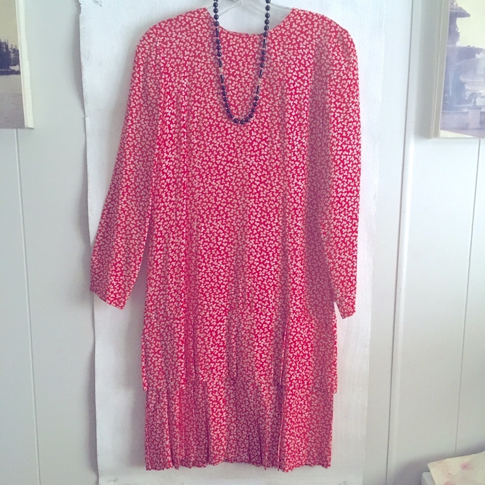 Stoller Red Party Dress w/bilevel pleats that add fun movement! Drop-waist S: 4